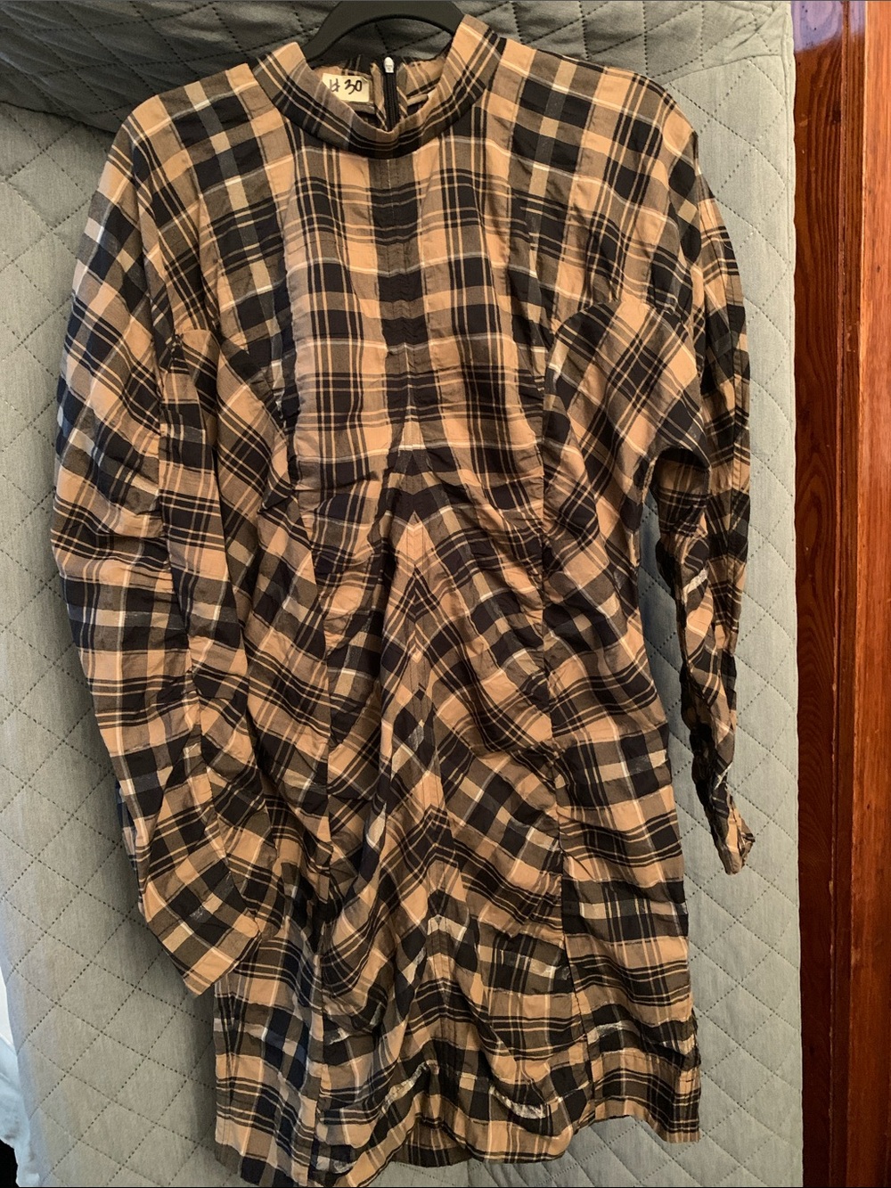 #30 Ganni Beige & Black Plaid Tailored Dress